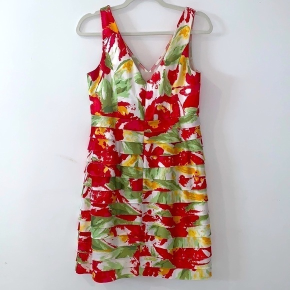 Js  COLLECTION Multicolor Floral V-neck Layered Sheath tiered dress size 8 - Picture 6 of 15